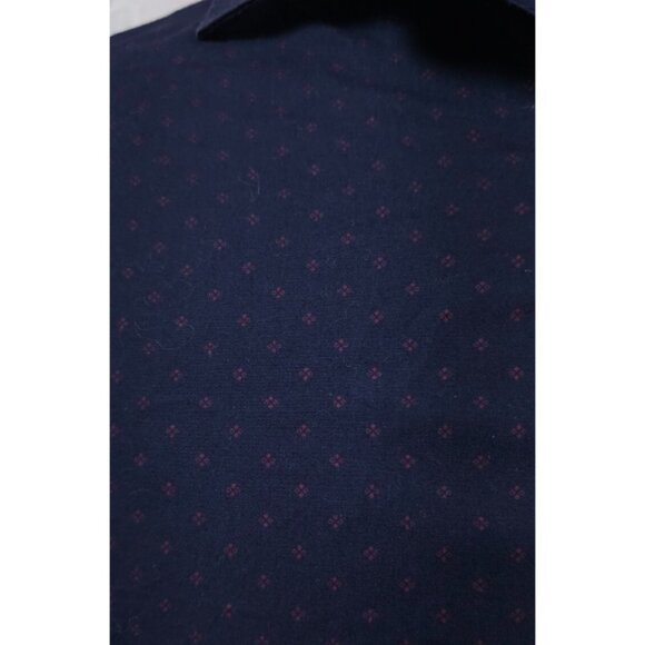 VAN HEUSEN Mens Medium 15-15.5 Dark Blue Diamonds Dots Classic Fit Button Shirt - Picture 2 of 10